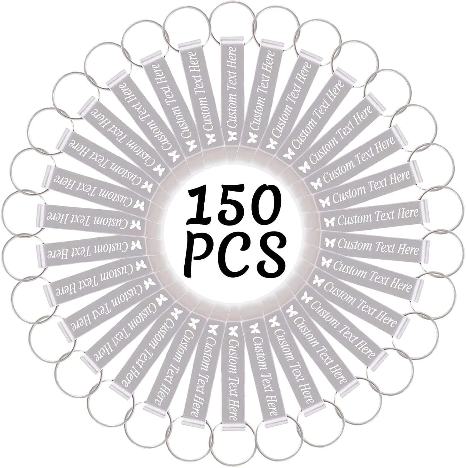 150PCS Personalized Bottle Opener Keychain Bulk Custom Beer Bottle Opener with Logo Text Engraved Wedding Bottle Opener Favors Customized Gifts for Guests Baby Shower Birthday Party-Silver