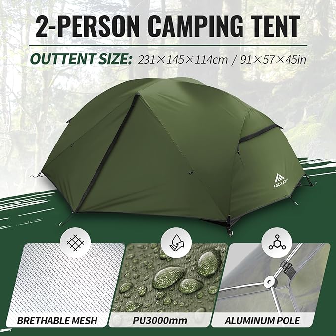 Forceatt Tent for 2 and 3 Person is Waterproof and Windproof, Camping Tent for 3 to 4 Seasons,Lightweight Aluminum Pole Backpacking Tent Can be Set Up Quickly,Great for Hiking