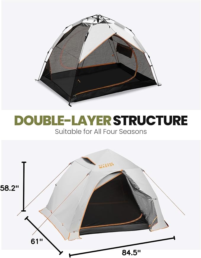 OutdoorMaster 2 Person Camping Tent, 4 Seasons Lightweight Backpacking Canopy, Waterproof and Weatherproof Sun Shelter, Double Layer Outdoor Cabana for Camping, Hiking and Mountaineering