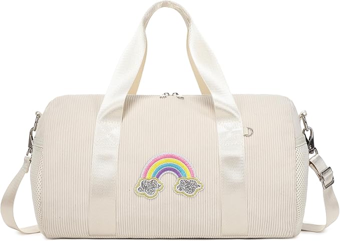 Dance Bag for Girls Dancers Ballet Bag Corduroy Rainbow Sports Duffle Bags for Kids Girls Ballerina Duffle with Shoulder Strap and Waterproof Wet Pocket