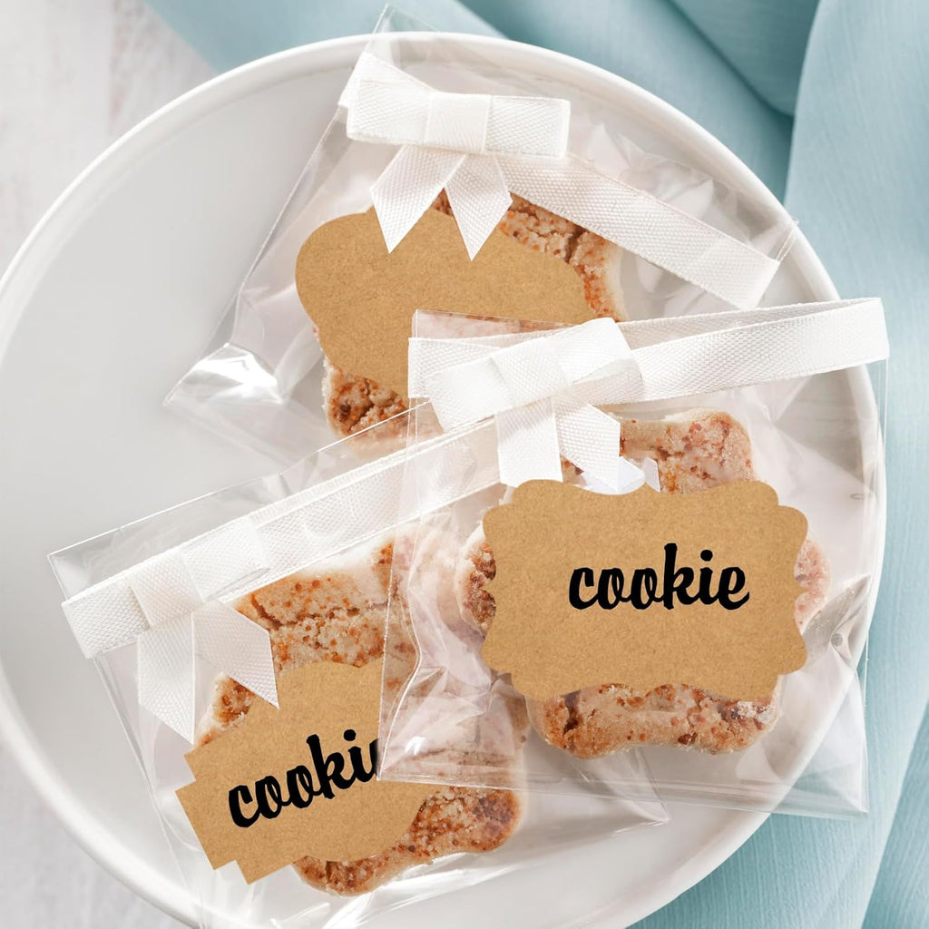 350 PCS Gift Tags Stickers Name Labels Stickers,2" x 1.2" Fancy Shape Stickers Self-Adhesive Handmade Bottle All-Purpose Jar Labels for Presents Cosmetic Decoration Jars Food Craft (Dark Kraft)