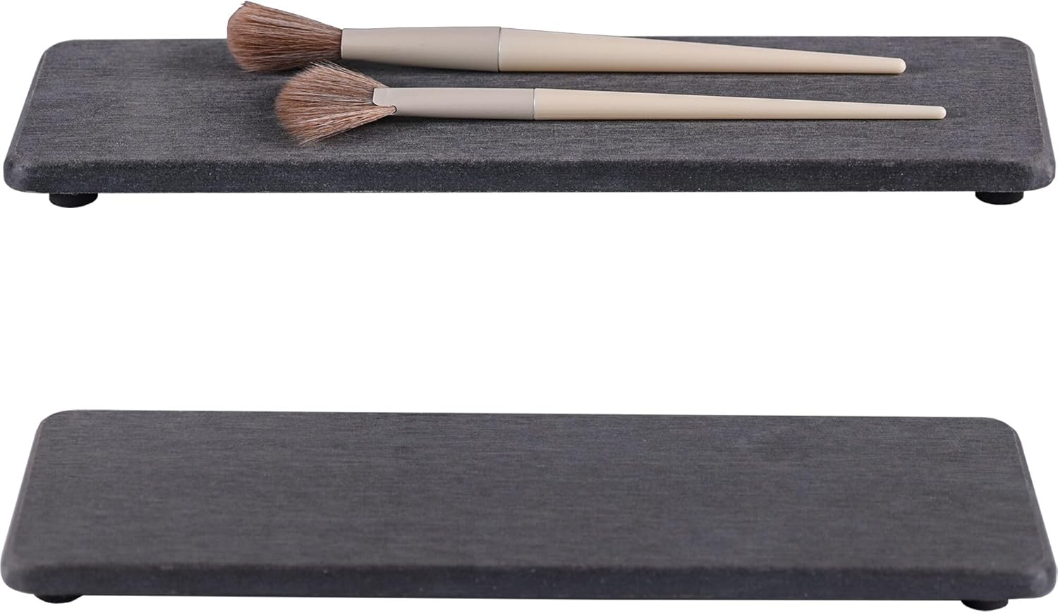 2 Pcs Water Absorbing Stone Trays, Kitchen/Bathroom Sink Soap Dish, Diatomite Tray Used for Hand Soap & Cosmetic Bottles in The Modern Home, 3.2" W x 10.2" L, Dark Gray