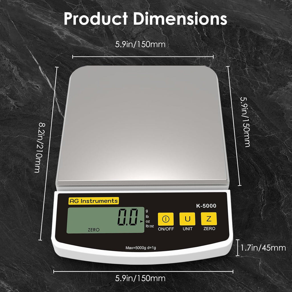 11lb/1g Digital Food Kitchen Scale, Multi-Functional Grams Ounces for Cooking Baking Diet Meal Prep Weight Loss, 4 Units, Stainless Steel Zero Tare Function