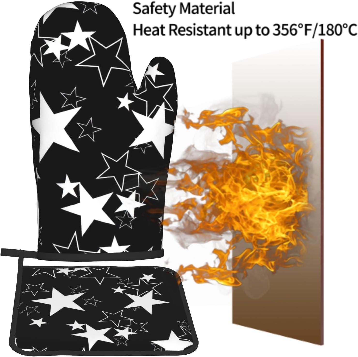 Black Star Oven Mitts and Pot Holder Set of 2 Galaxy Space Heat Resistant Kitchen Oven Gloves Potholders for Baking Cooking Grilling BBQ