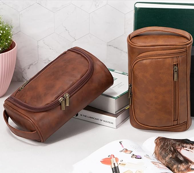 Personalized Small Toiletry Bag for Men,Premium Quality Durable and Stylish Travel Organizer for Travel, Grooming and Personal Care,Waterproof Leather Dopp Kit Gift for Father's Day