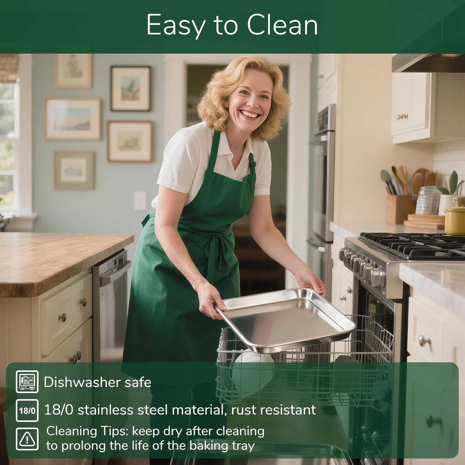 18/0 Stainless Steel Baking Sheet with Cooling Rack, 10.4 Inch Oven-Safe Non-Toxic Cookie Sheets for Baking, Coating Free & Rust Resistant for Healthy Family Baking, Easy to Clean, Heavy Duty