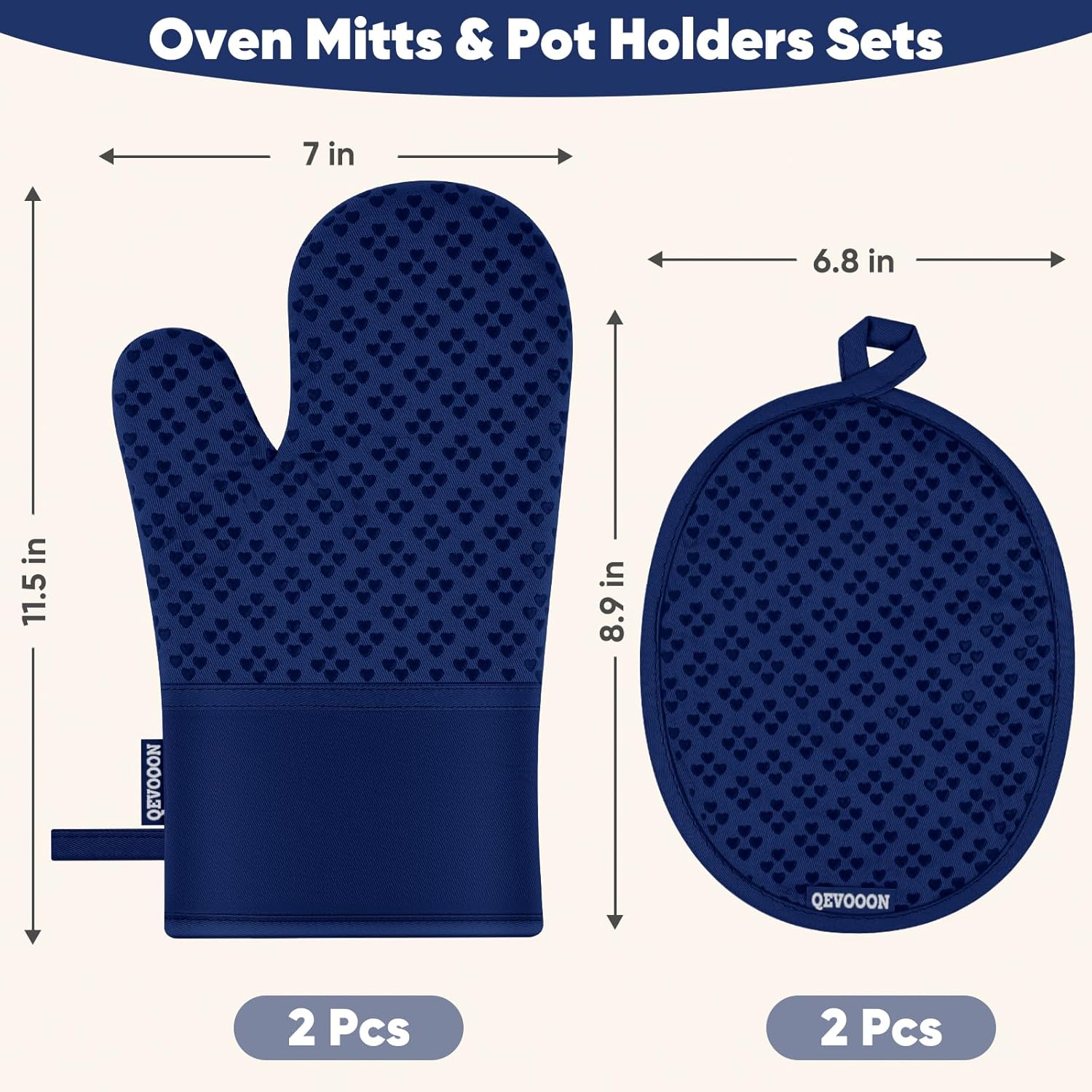 Oven Mitts and Pot Holders 4 Sets, Heat Resistant 500 ℉ Oven Mitt and Pot Holder,Oven Glove&Potholders with Non-Slip Silicone Surface,Kitchen Essentials for Cooking/Baking/BBQ-Marine Blue