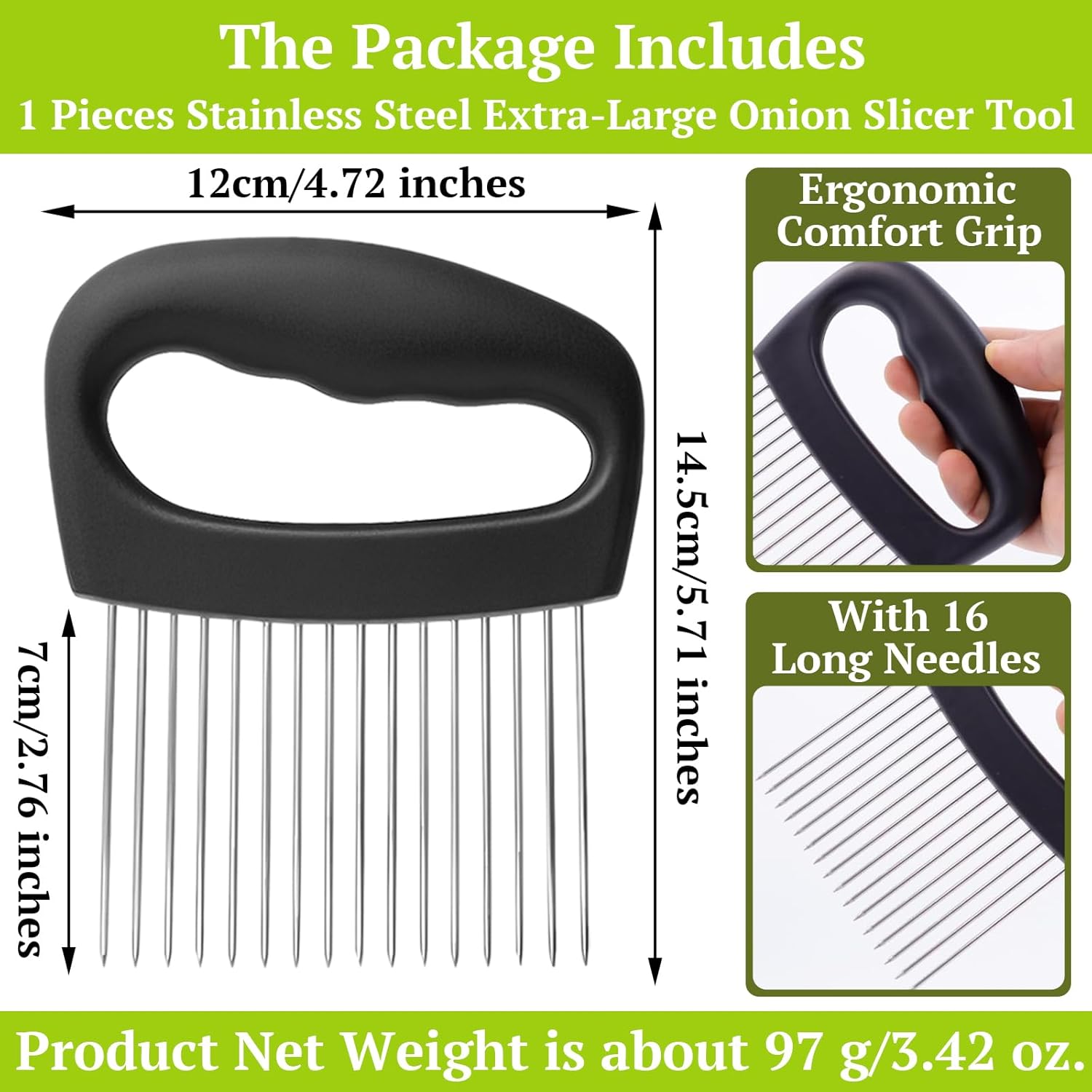 Suuker Extra-Large Onion Holder for Slicing, Onion Chopper Vegetable Cutter, Large Tomato Slicer with 16 Long Needles, Stainless Steel Meat Tenderizer Tool, Food Slicer Guide Kitchen Gadgets