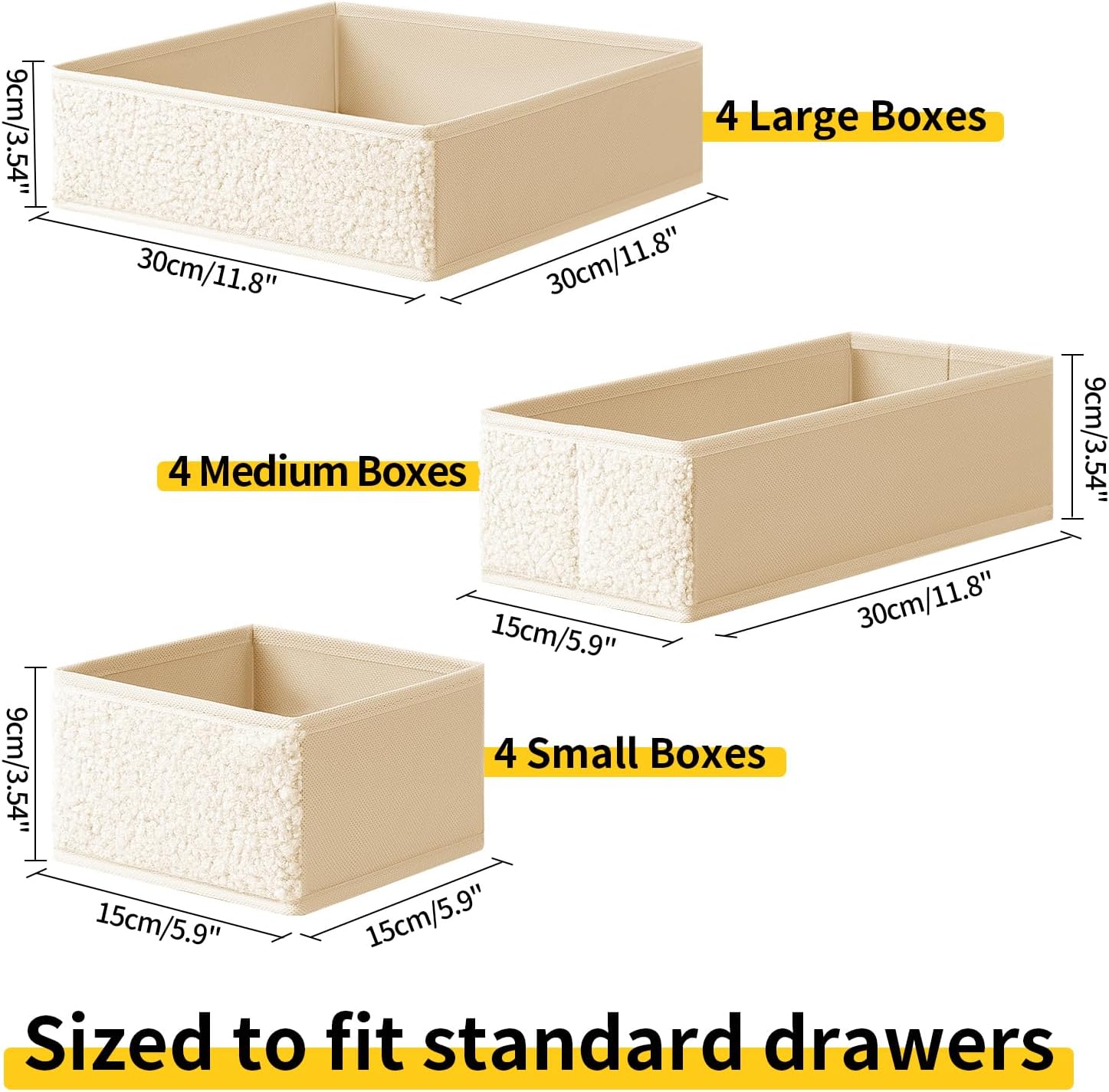 Drawer Organizer Clothes - 12 Pack Dresser Organizer for Nursery, Foldable Sock Underwear Organizer, Baby Drawer Organizer, Small Fabric Storage Bins for Dresser Drawer, Beige