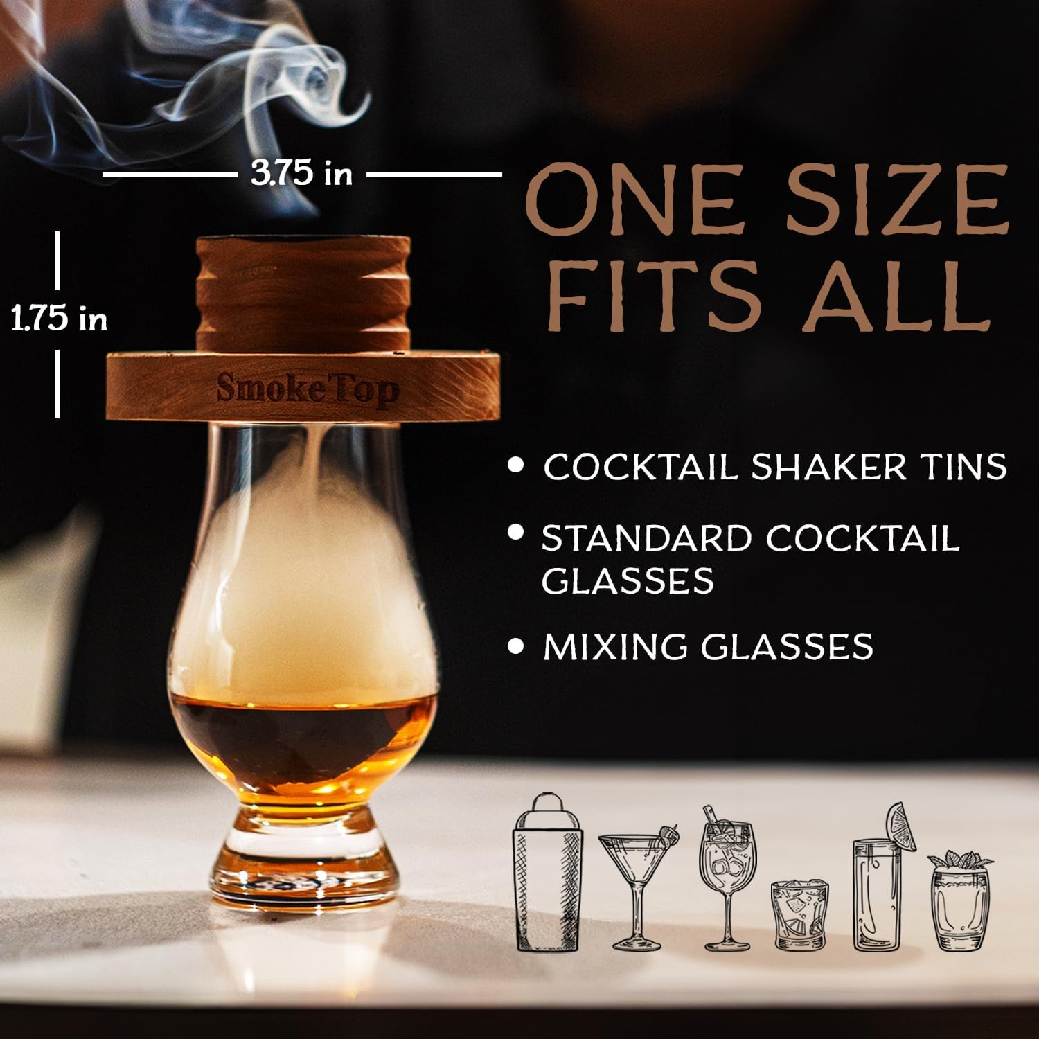 SmokeTop Cocktail Smoker Kit 5 Pack - Old Fashioned Chimney Drink Smoker for Cocktails, Whiskey, & Bourbon With Sample Wood Chips - by Middleton Mixology