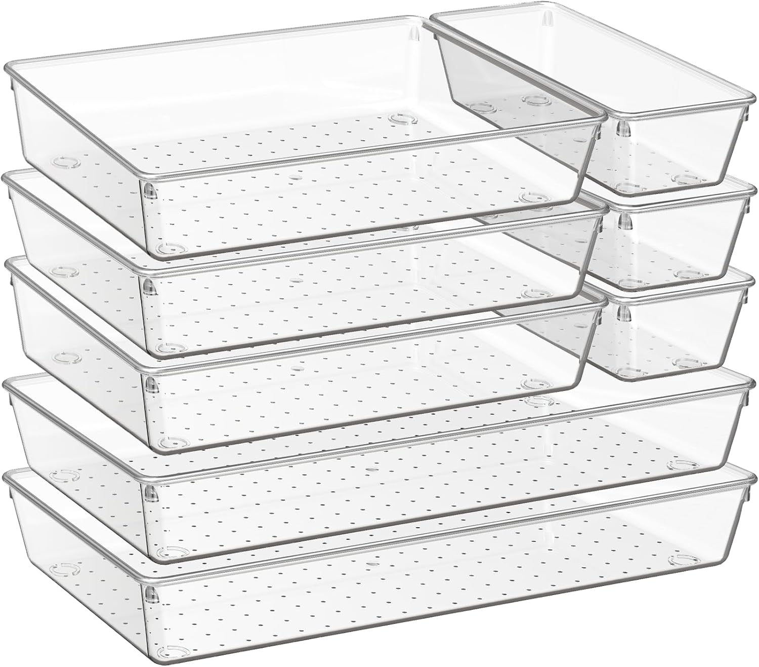 Criusia 8 Pack Drawer Organizer for Kitchen Gadgets, Large Clear Plastic Drawer Divider for Kitchen Accessories, Bathroom Organizers and Storage, Home Essentials for Makeup and Vanity Accessories