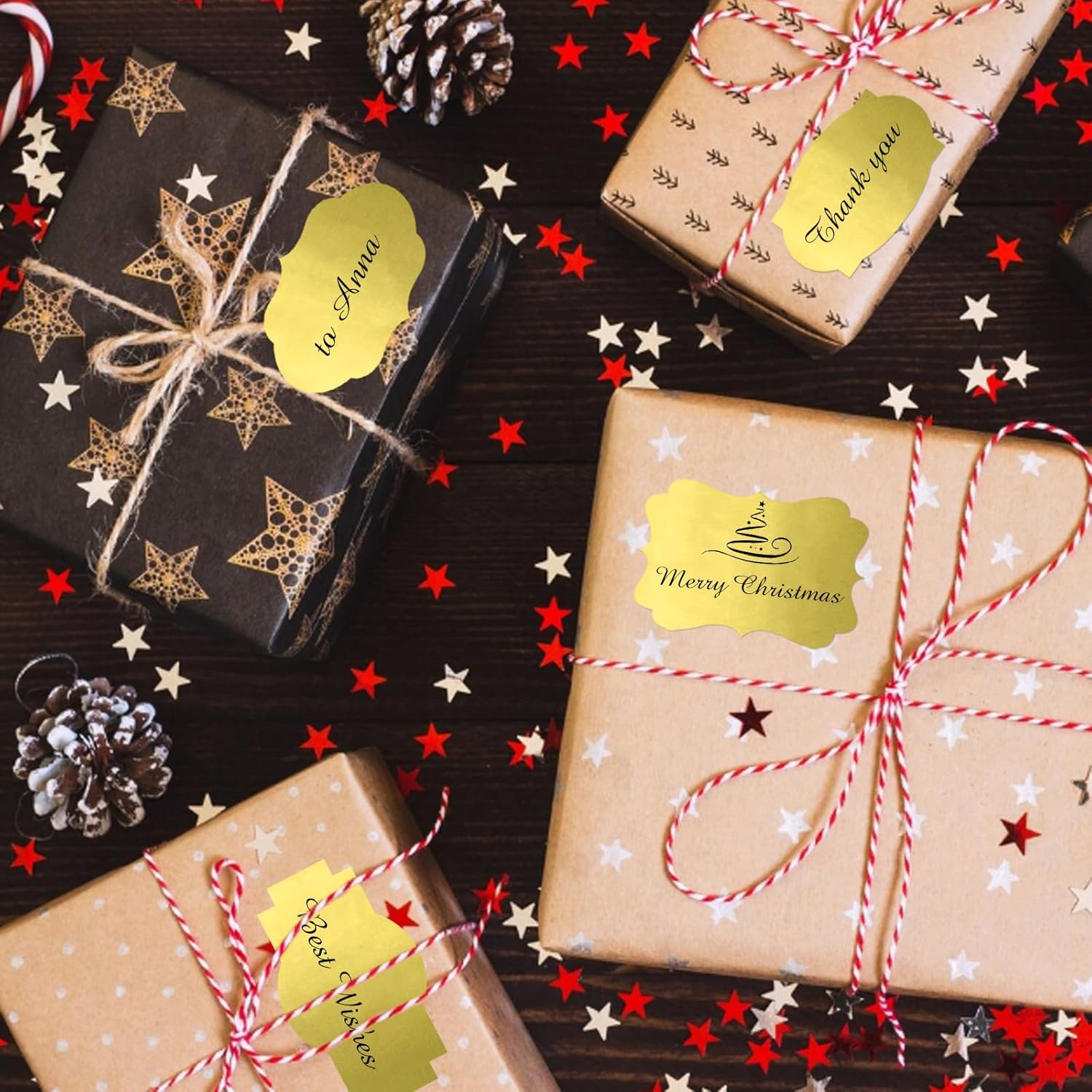 350 PCS Gift Tags Stickers Name Labels Stickers,2" x 1.2" Fancy Shape Stickers Self-Adhesive Handmade Bottle All-Purpose Jar Labels for Presents Cosmetic Decoration Jars Food Craft (Gold)