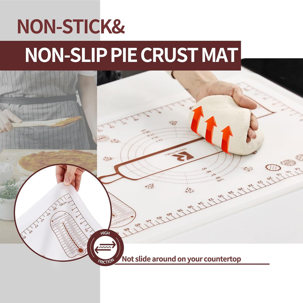 Silicone Baking Mat, Extra Thick Dough Rolling Pad with Measurements and Edge Heightening, Non-stick Food Grade Silicone Pastry Mat for Pastry, Bread, Cookies (Transparent, 20"L x 28"W)