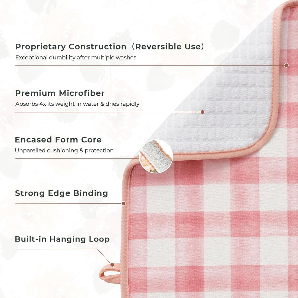 FRESHMINT Printed Dish Drying Mats for Kitchen Counter 2 Pack Absorbent Reversible Drying Mats Microfiber Kitchen Countertop Protector Dishes Drying Pad Extra Large 18"x24" Dish Mat