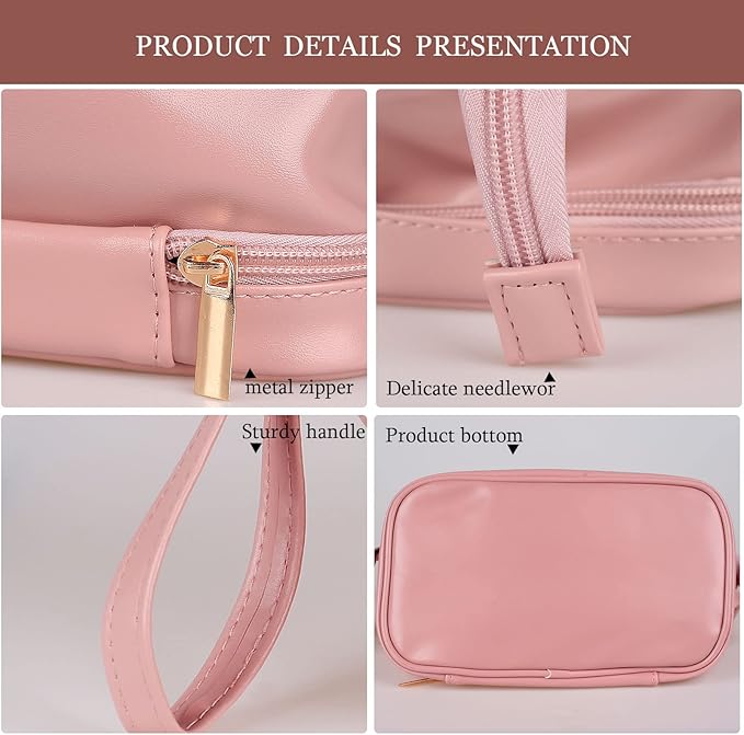 Abiudeng Large Capacity Makeup Bag Ladies Cosmetic Bag Travel Bag with Compartments Portable PU Leather Travel Makeup Bag with Handle