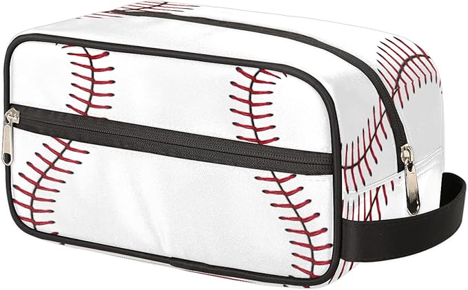 Sport Baseball Portable Travel Toiletry Bag, Softball Texture Ball Dopp Kit Cosmetic Organizer Makeup Bag Shower Shaving Bag for Men Women