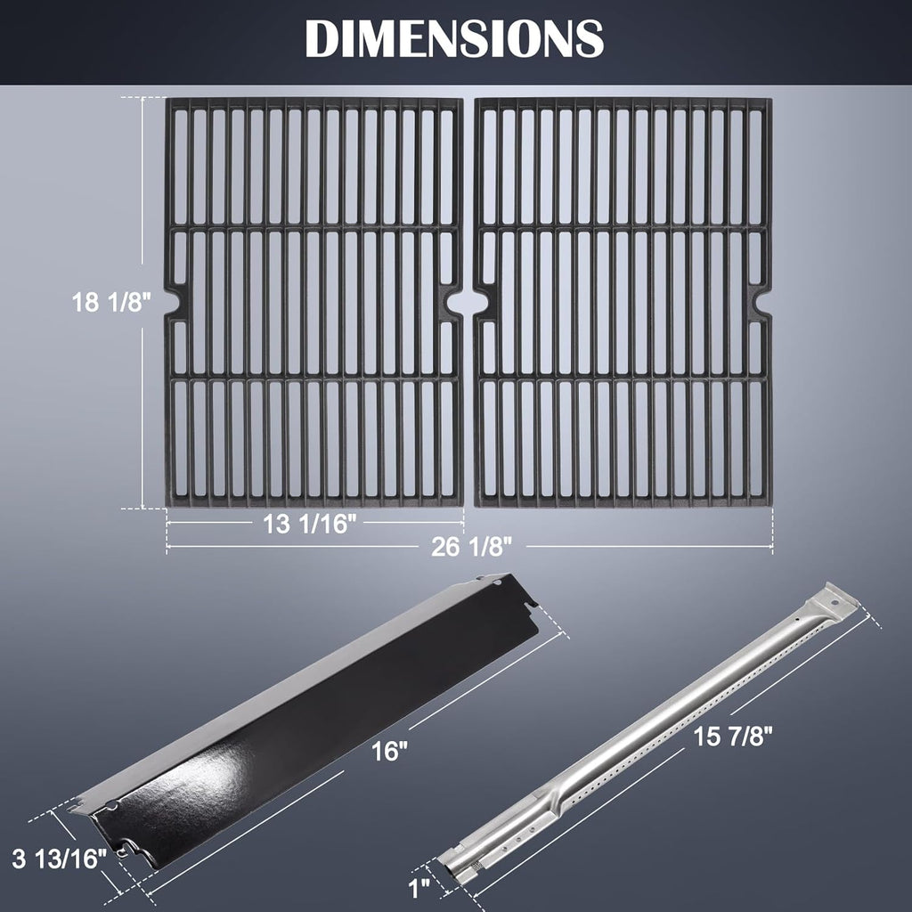 Hiorucet Grill Grate Kits for Charbroil 463268007, 463268008, 463268606, 463268706, 463248108, Cooking Grates, Heat Plate Shields, Burner Tubes and Carryover Tube for Charbroil Grill Replacement Parts