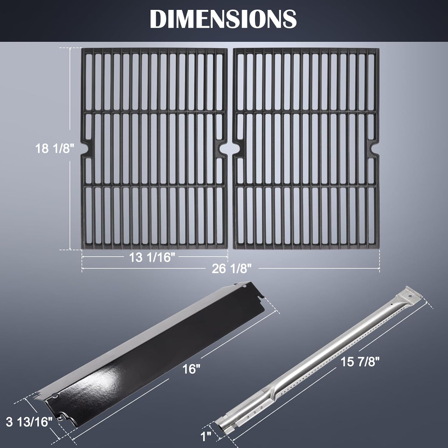 Hiorucet Grill Grate Kits for Charbroil 463268007, 463268008, 463268606, 463268706, 463248108, Cooking Grates, Heat Plate Shields, Burner Tubes and Carryover Tube for Charbroil Grill Replacement Parts