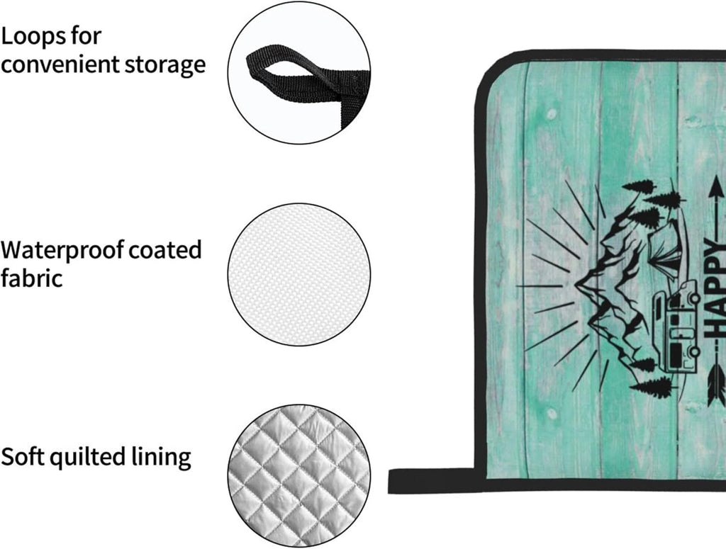 Happy Camper Oven Mitts and Pot Holders Sets of 4,Resistant Hot Pads with Polyester Non-Slip BBQ Gloves for Kitchen,Cooking,Baking,Grilling