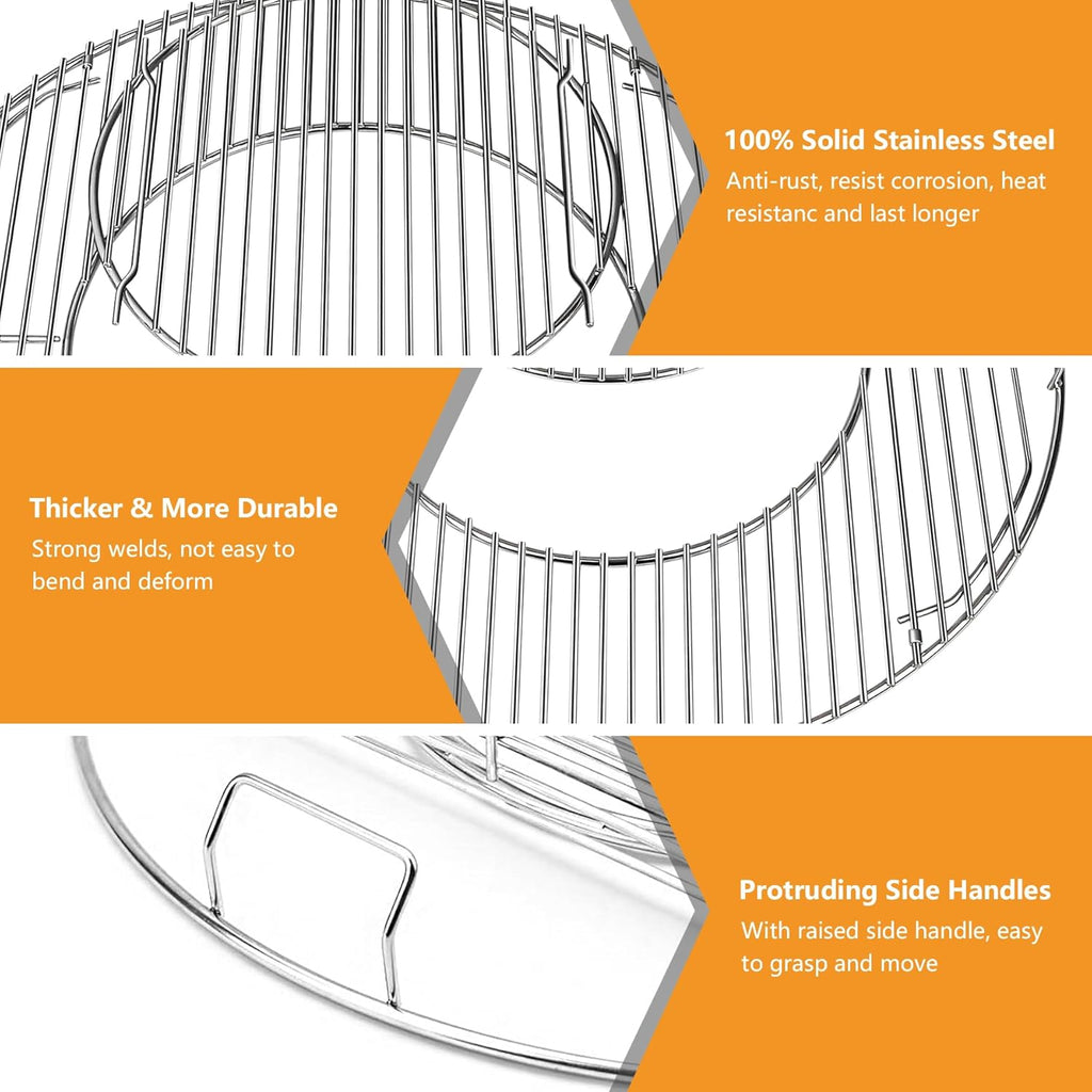 Grill Grates Replacement for Weber 8835, 22.5 inch Charcoal Grills, Kettle, Performer, Master-Touch, Charcoal Smoker, 21.5" Gourmet BBQ System Hinged Stainless Steel Cooking Grate Parts