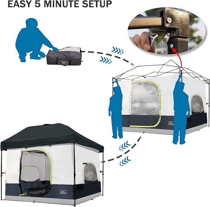 KAMPKEEPER Camping Inner Tent for Pop Up Canopy Converts 10'x10' Straight Leg Canopy into Camping TentFully Vented Roof, Black