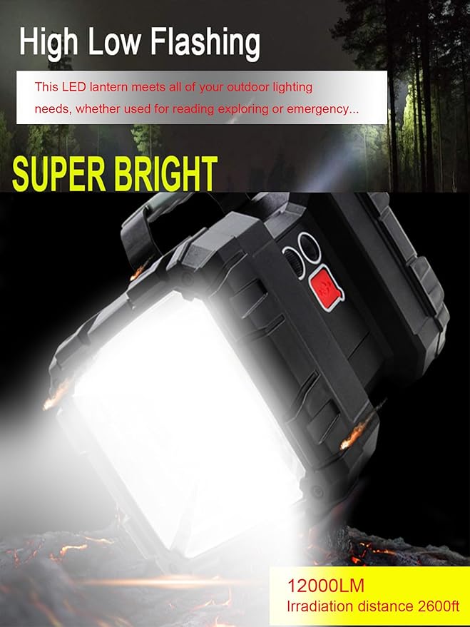 Rechargeable LED Searchlight Flashlight, LED Spotlight Big Power Capacity 12000LM 20h Ultra-Long Standby 7 Lights Modes Camping Work Light, Waterproof, Power Bank, for Home, Outdoor (35LEDs)
