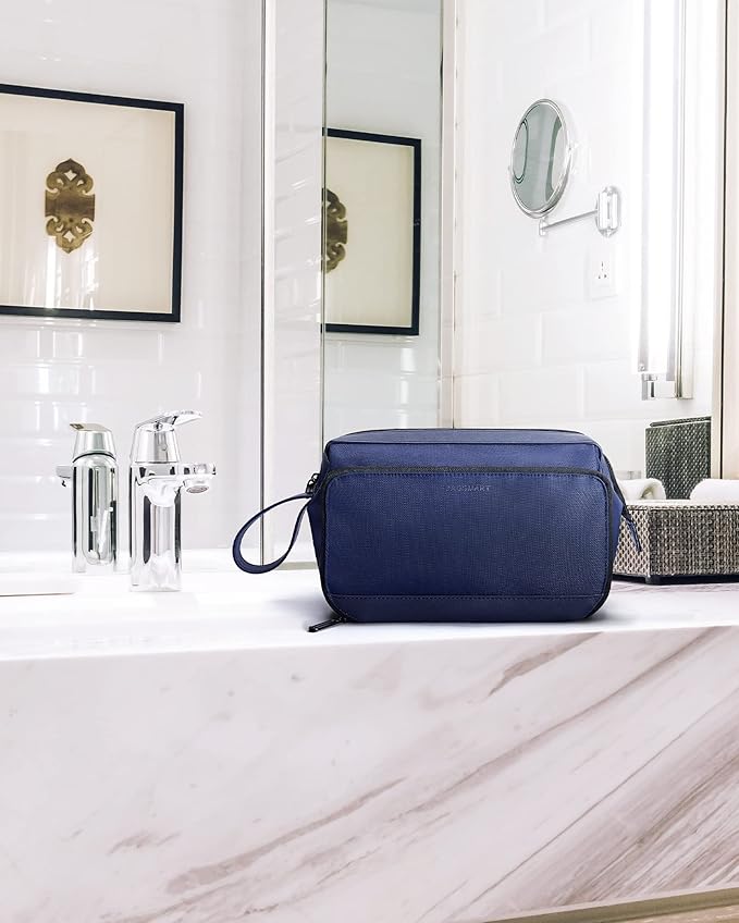 BAGSMART Toiletry Bag for Men, Wide Opening Dopp Kit Water Resistant Shaving Hygiene Organizer for Bathroom, Travel Essentials, Navy