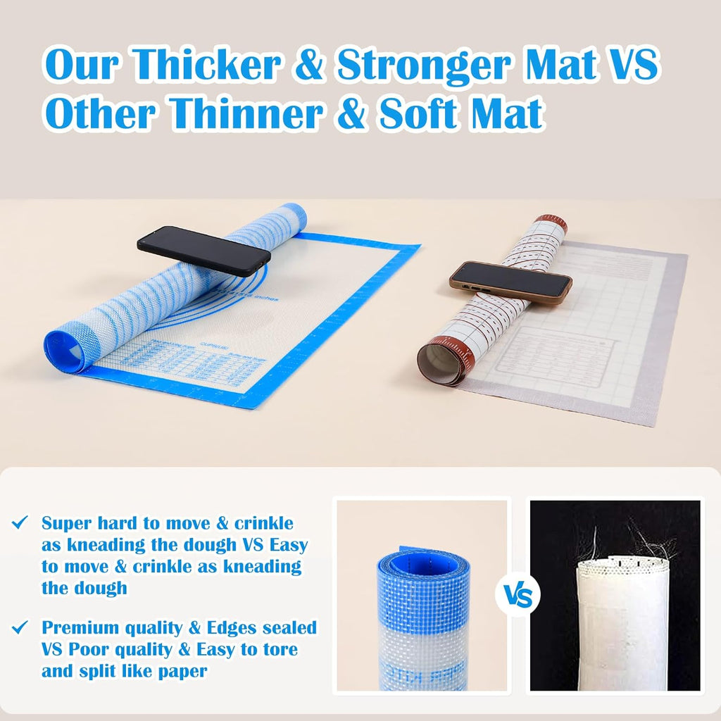 Nonstick Silicone Pastry Baking Mat Large with Measurements 16''By 20'' for Silicone Baking Mat, Counter, Dough Rolling/Pie Crust Pad By Folksy Super Kitchen (16×20, Blue)