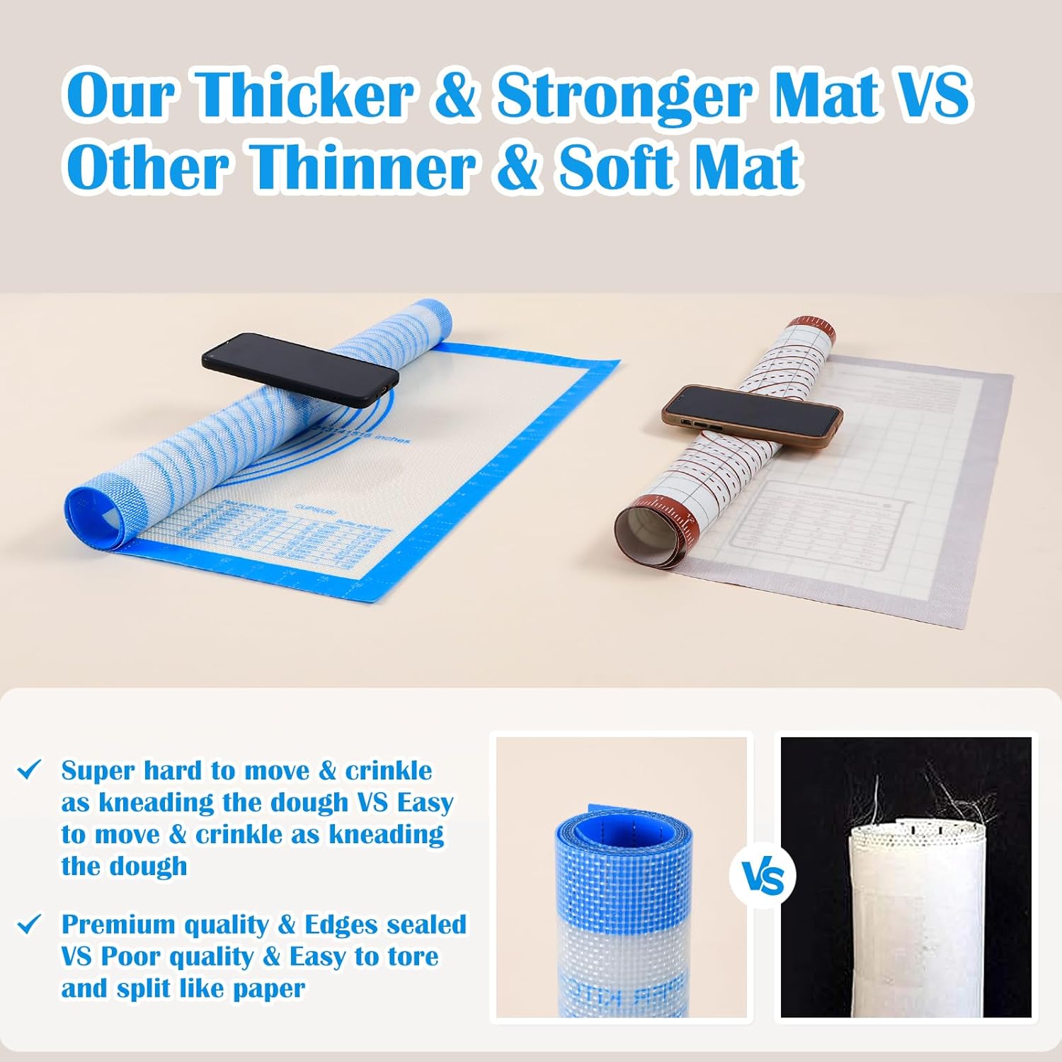 Nonstick Silicone Pastry Baking Mat Large with Measurements 16''By 20'' for Silicone Baking Mat, Counter, Dough Rolling/Pie Crust Pad By Folksy Super Kitchen (16×20, Blue)