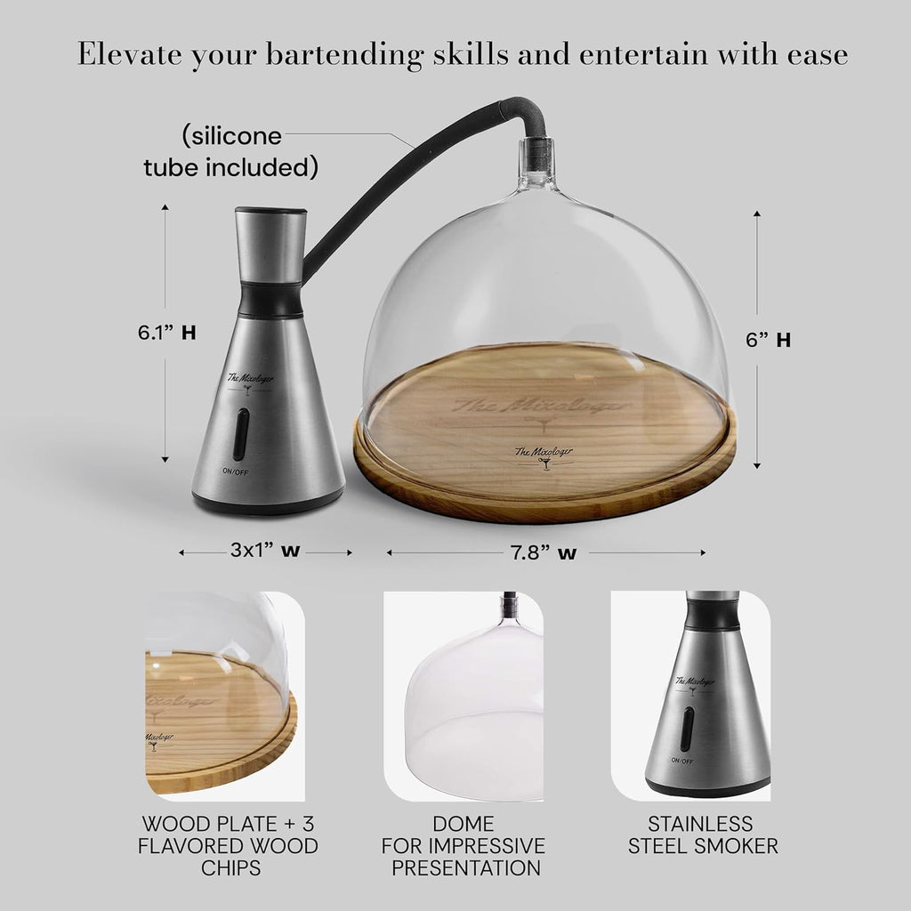 Cocktail Smoker Kit – Whiskey Smoker Glass Dome Infuser for Old Fashioned – Crafty Mixologist Smoking Kit with Torch, Wood Plate & Flavored Chips – Smoker for Drinks