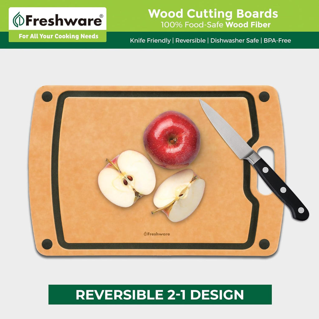 Cutting Board for Kitchen, Wood Cutting Board with Juice Grooves, Dishwasher Safe, Non-Porous, BPA Free, Medium Cutting Board, 14.6 x 11-inch, Natural Slate