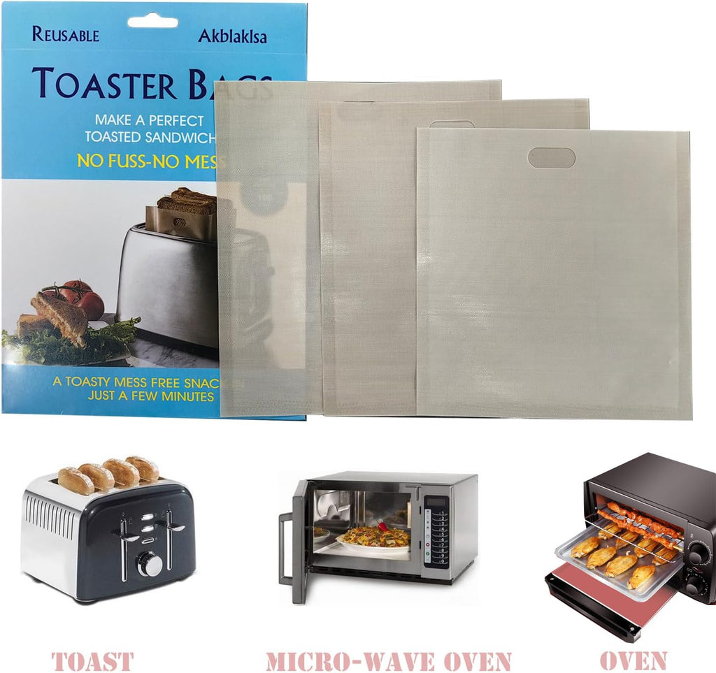 12 Pack Reusable Toaster Bags Non-Stick, Washable Toasted Sandwich Toastie Bags Toaster Microwave Grill, Great for Toast Sandwich Panini Snacks