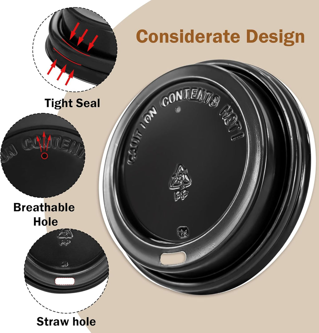 240 Pack Disposable Coffee Cup lids, 3.54'' Leak-Proof Disposable Plastic Cup Lids for 10, 12, 16, 20oz Paper Cups, Hot/Cold Drinking Cup Lids, Black