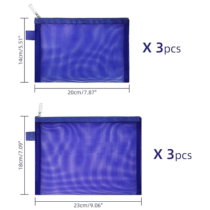 Clear Cosmetic Bags Zip Makeup Mesh Bags Pencil Case Pouch Travel Toiletry Kit Set Storage Case ((6A+5A)*3 Dark Blue)