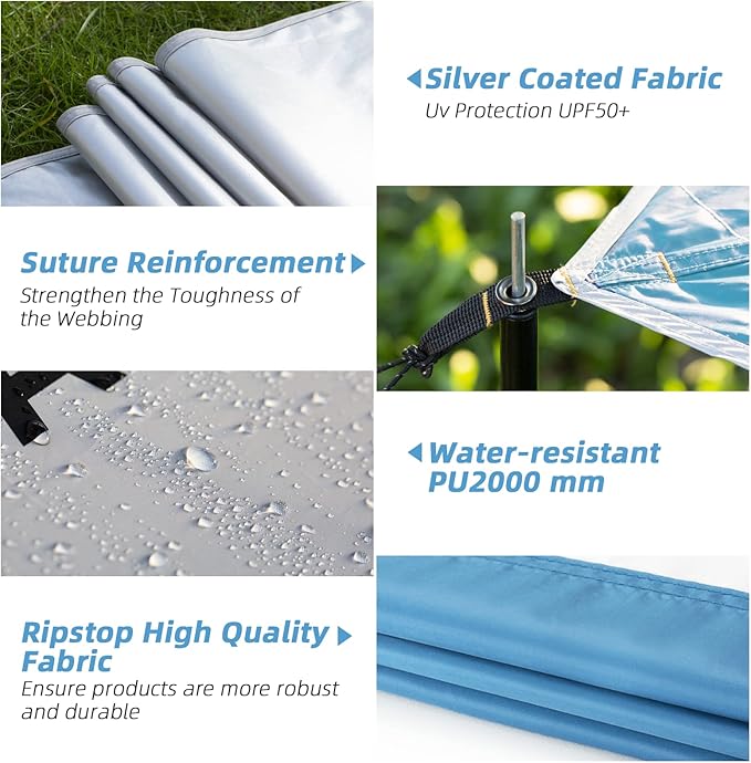 Forceatt 12x14FT Tarp with 2 Poles, Waterproof Anti-UV Camping Tarp Car Awning (UPF50+), Lightweight Sun Shelter for Car, Tent and Hammock in Hiking, Backpacking, Garden and Traveling