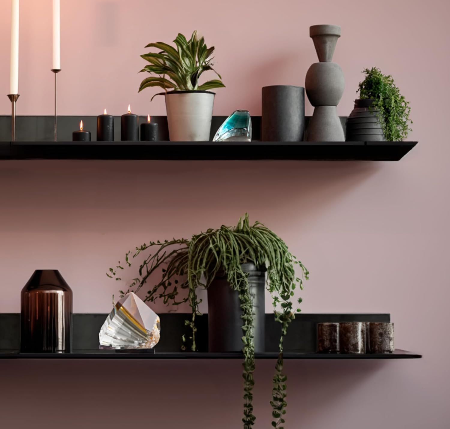 DIY CARTEL Linear Floating Shelf, Raw Blackened Steel, Made in USA, Heavy Duty Metal Wall Mount, Rustic & Modern Farmhouse Design (48"x8" Powder Coated Matte Black)