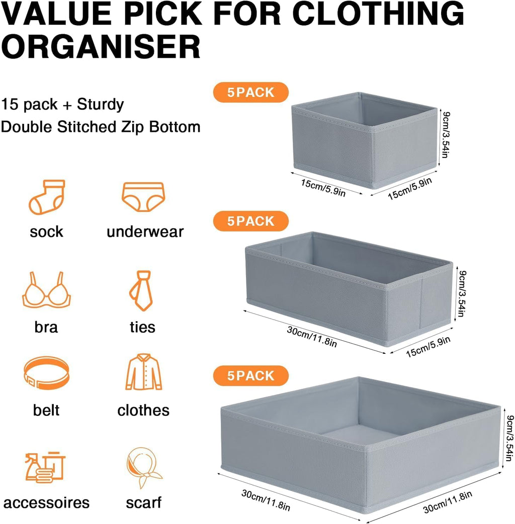 DIMJ Drawer Organizer Clothes 18 Pack - Foldable Baby Organizers and Storage & Dresser Organizer for Bedroom, Closet - Nursery Organization Dresser Dividers for underwear, Sock,Bra, Belt, Tie, Gray