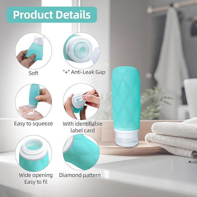 17 Pack Silicone Travel Bottles Kit for Toiletries, TSA Approved Travel Size Portable Refillable Pouch Containers Leak Proof Travel Accessories Essentials Set for Shampoo Conditioner Lotion