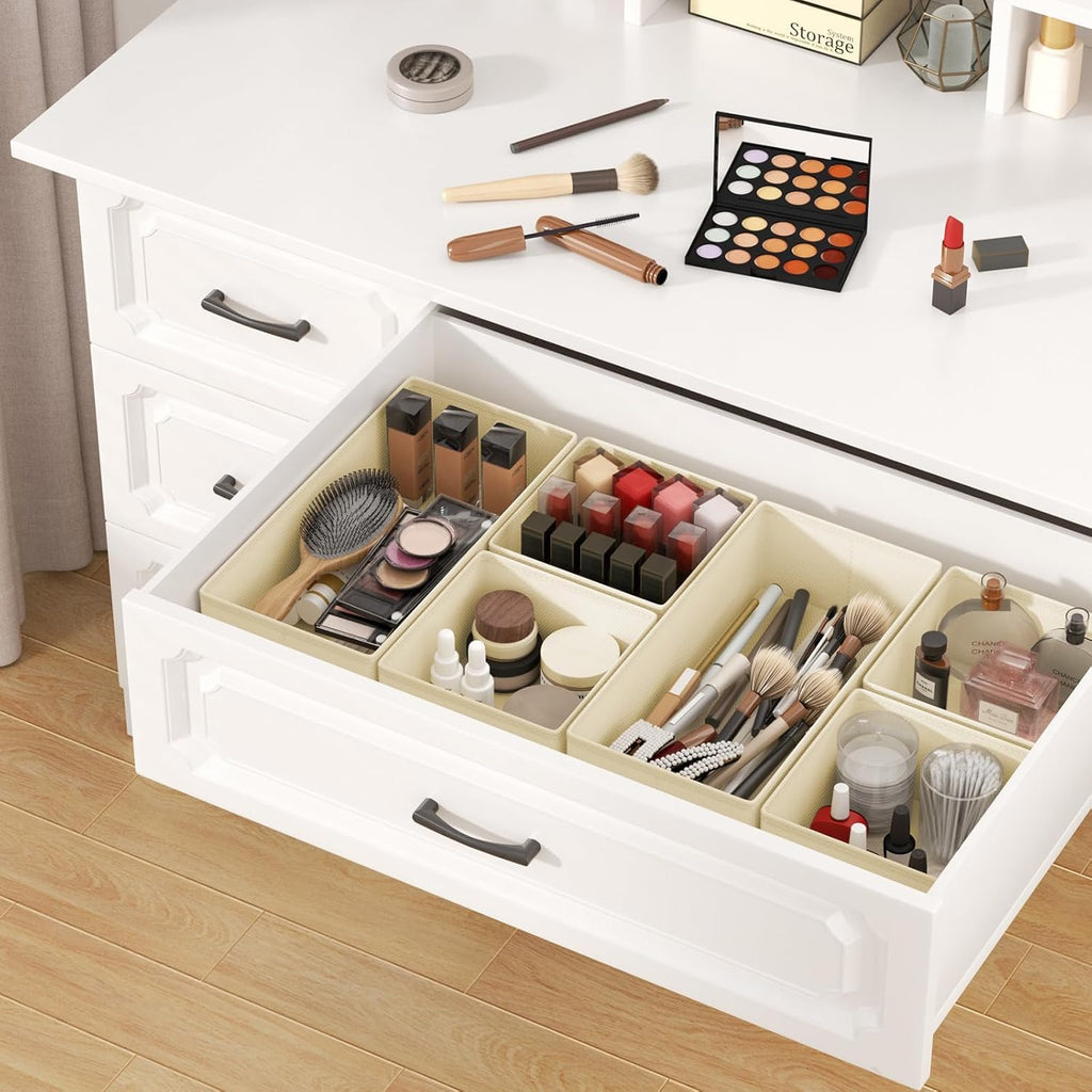 DIMJ Drawer Organizer Clothes, 8 Pack Dresser Organizer, Foldable Closet Organizers and Storage, Fabric Dresser Bins, Drawer Dividers for Nursery, Baby Clothes, Underwears, Sock (Beige)