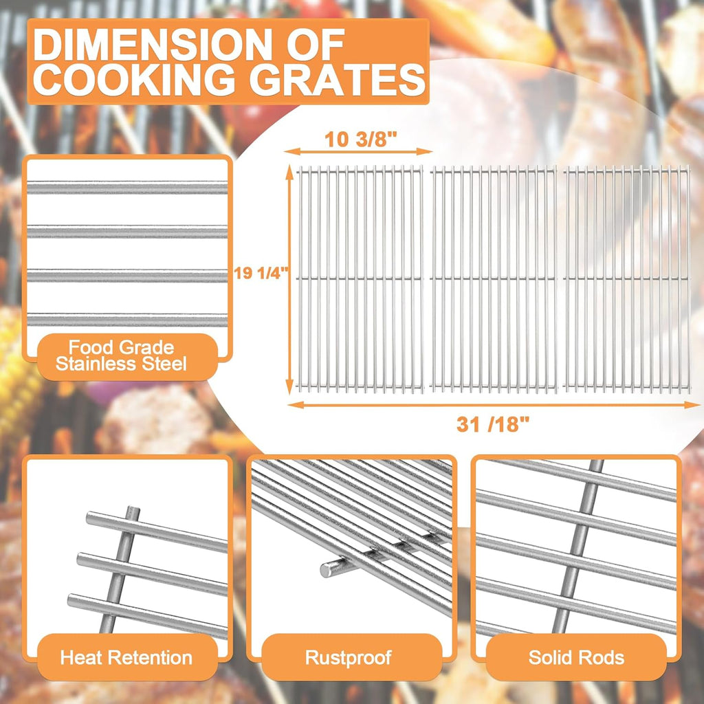 19 1/4" Grill Grates for Brinkmann Grill Replacement Parts 810-8500-S, 810-8501-S, 810-8502-S, Jenn Air 720-0337, 750-0142, Costco Kirkland 720-0432, Charmglow, Members Mark, Nexgrill, Ducane, 3PCS