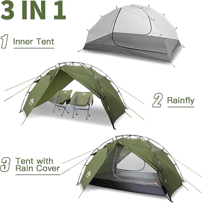 Night Cat Backpacking Tents 2 Persons Fast Setup Hiking Camp Tent with Foldable Pole Double Layers Two Doors Waterproof Lightweight Compact 7x4.4ft