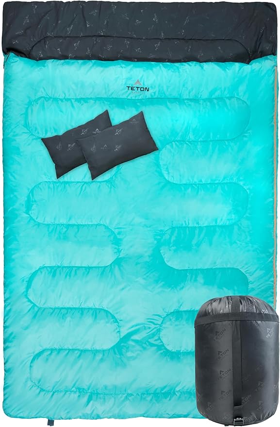 Teton Mammoth Queen Size Double Sleeping Bag- A Warm Bag The Whole Family can Enjoy – Great for Camping, Hunting and Base Camp. Compression Sack Included