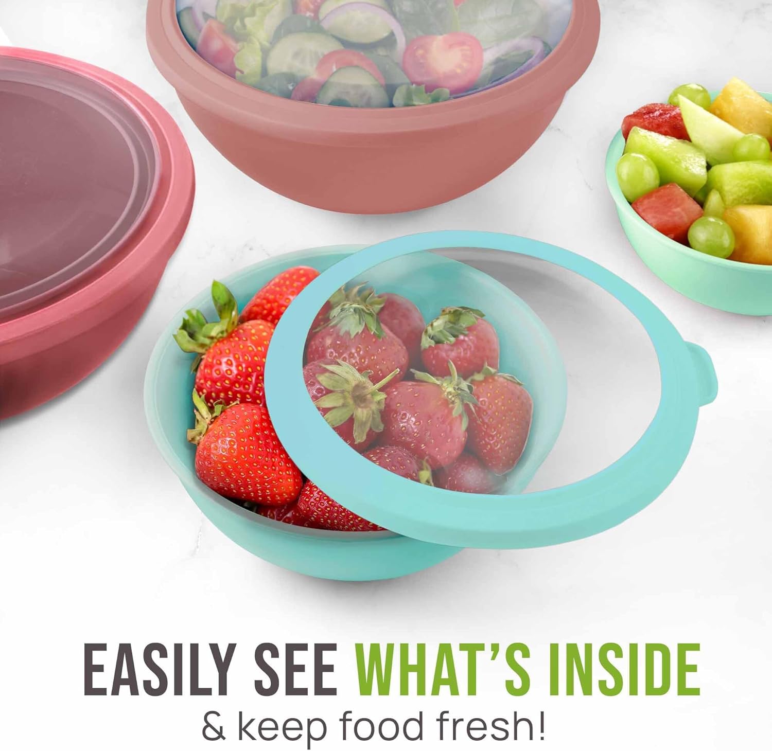 Zulay Kitchen 12 Piece Plastic Mixing Bowls with Leak-Proof Lids Set - Microwave and Freezer Safe Kitchen Mixing Bowls for Preparing, Serving and Storing - Large Nesting Bowls (Cotton Candy Ombre)