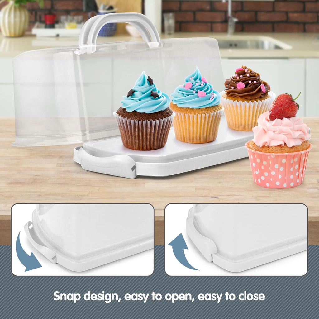 2-Pack Plastic Rectangular Bread Box with Clear Lid, Loaf Cake Keeper, Portable Bread Keeper Storage Container with Handle (White)