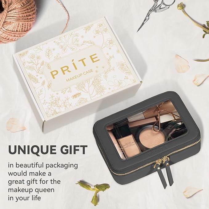 Prite Clear Makeup Bag Cosmetic Organizer Case Waterproof Travel Toiletry Bag Skincare Pouch with Golden Zipper(Black)