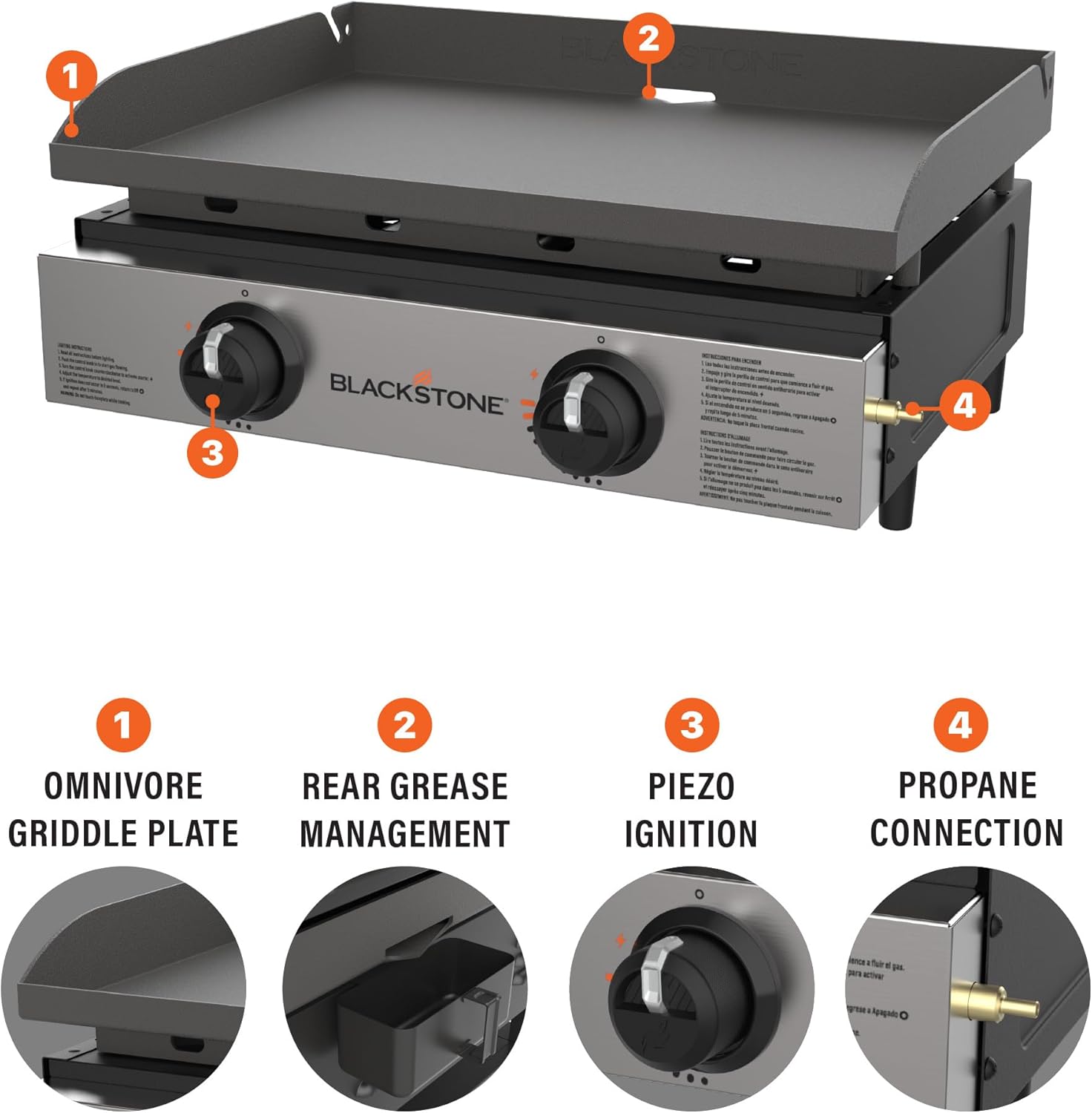 Blackstone 1666 22” Tabletop Griddle with Stainless Steel Faceplate, Powder Coated Steel, Black