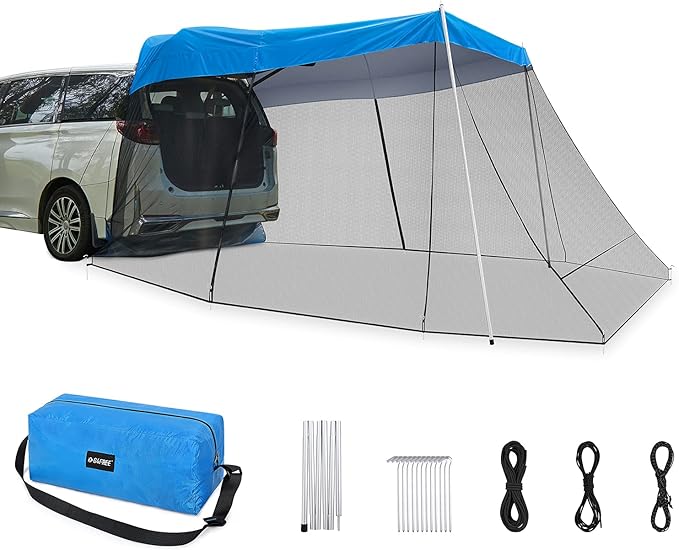 G4Free Portable SUV Tent Tailgate Shade Car Canopy with Mosquito Net for Outdoor Camping Car Travel (Blue)