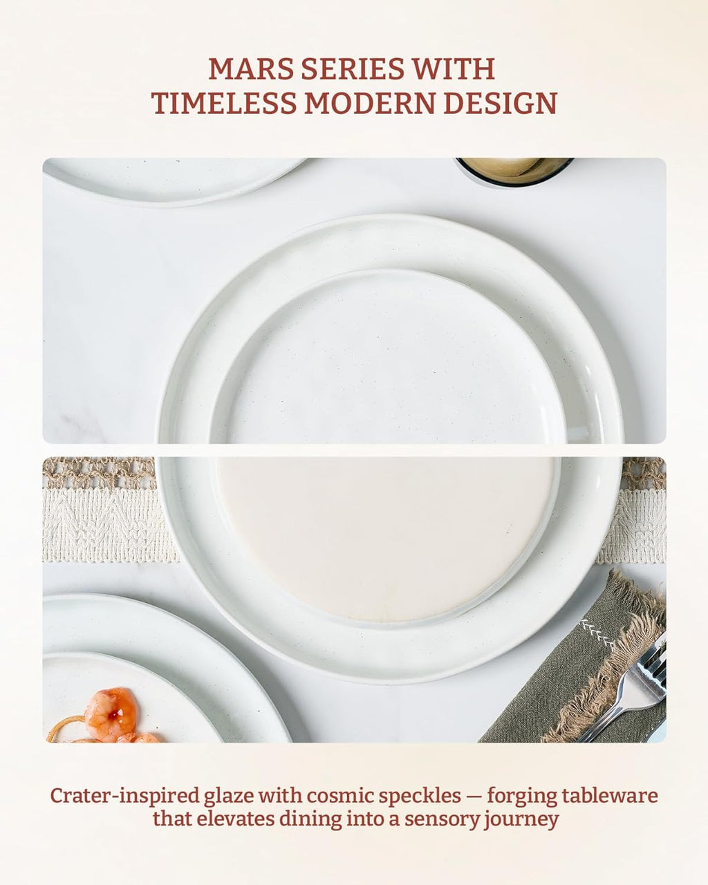 Famiware Mars Plates and Bowls Set, 12 Pieces Dinnerware Sets, Dishes Set for 4, White