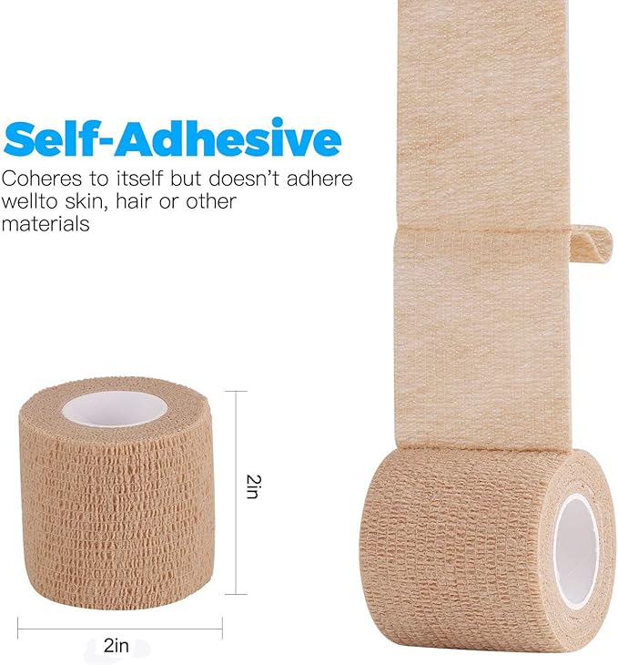 Self Adhesive Bandage Wrap, Sport & Athletic Wrap Cohesive Bandage, Medical Tape in First Aid Kit Breathable Vet Wrap for Wounds, 2" X 5 Yards 8 Rolls (Skin)