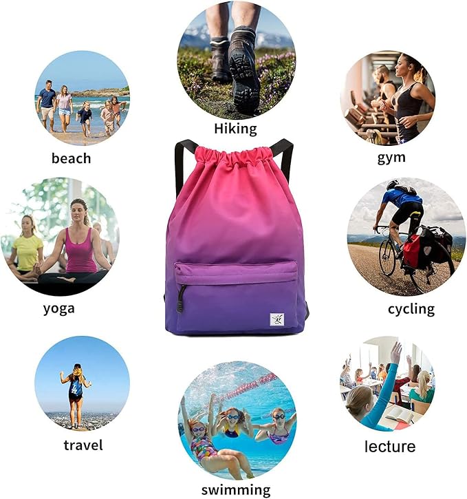 Waterproof Drawstring Bag, Gym Bag Sackpack Sports Beach Backpack for Men Women